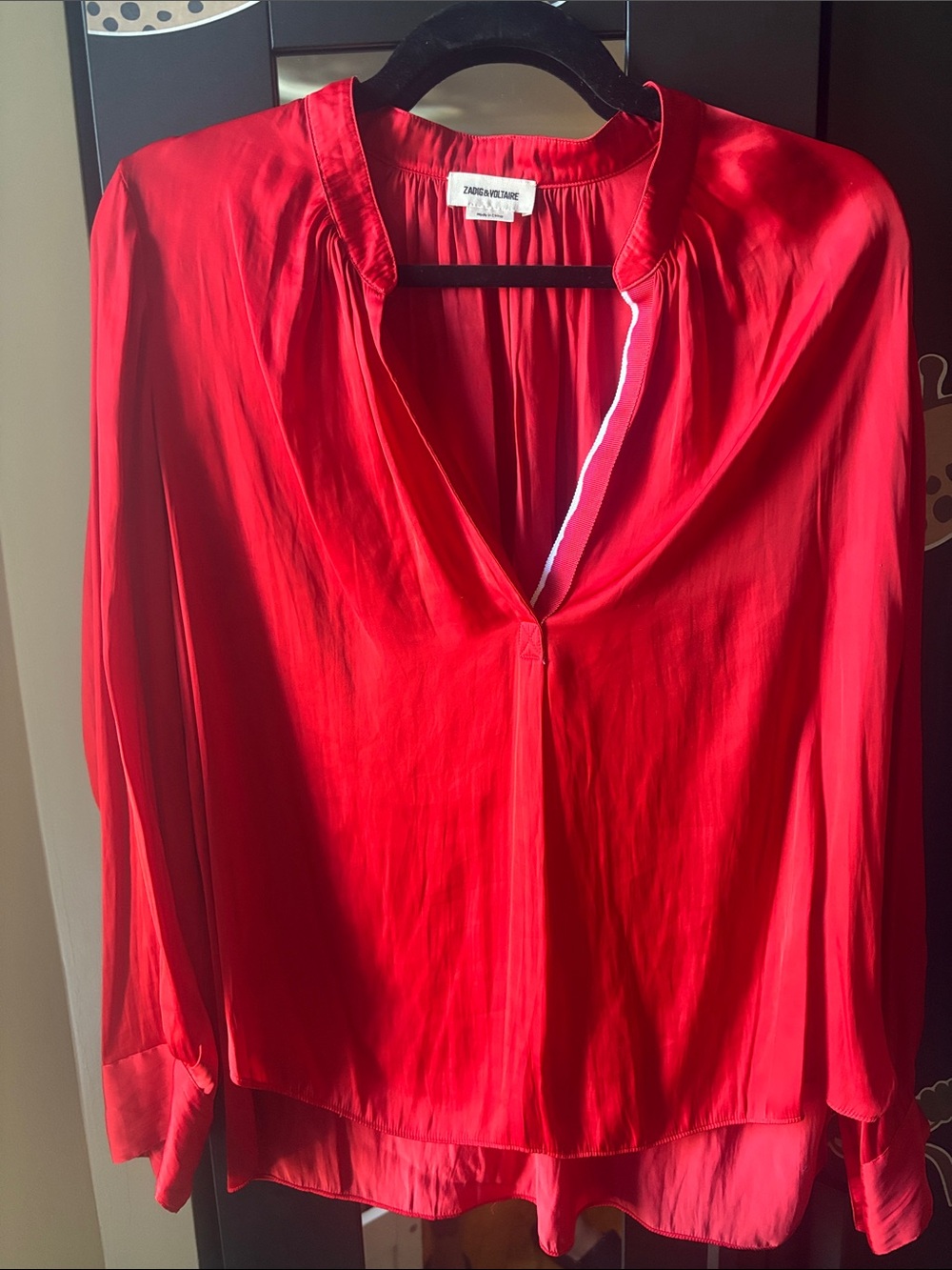 Zadig & Voltaire Vibrant Red V-Neck Silk Tunic Blouse